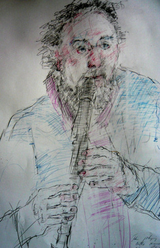 John playing his Africa Blackwood - by Joyce Gunn-Cairns