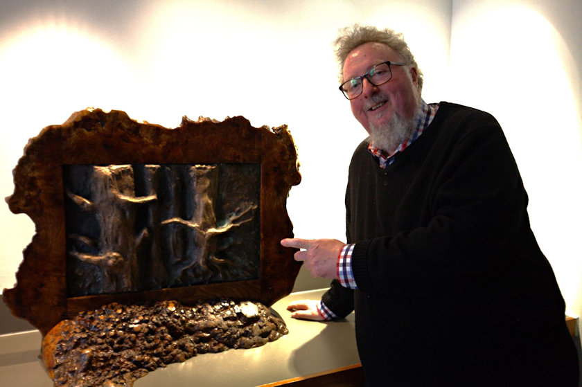 John with the sculpture for the Thomas the Rhymer show
